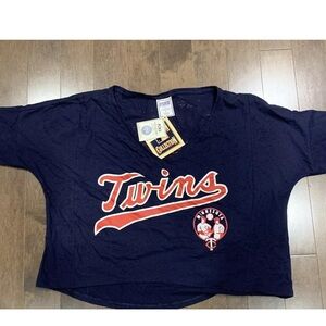 NEW Victoria’s Secret PINK BLING MINNESOTA TWINS BASEBALL V-neck CROP T-shirt S